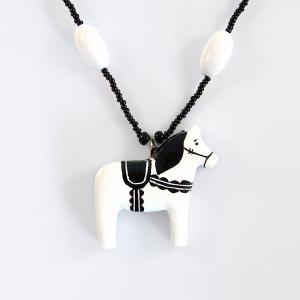 White And Black Dala Horse Pendant And Necklace