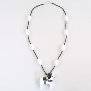 White And Black Dala Horse Pendant And Necklace