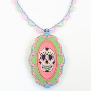 Day Of The Dead Sugar Skull Pendant And Lace..