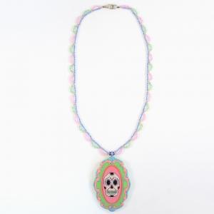 Day Of The Dead Sugar Skull Pendant And Lace..