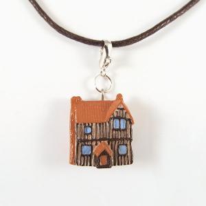 Tiny European Timber House Pendant And Cord..