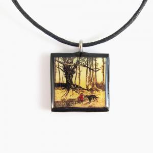 Little Red Riding Hood Clay Tile Pendant And..