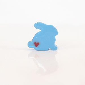 Clay Sculpted Blue Bunny Figurine With Hearts