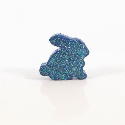 Dark Blue Bunny Figurine With Pastel Rainbow..