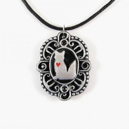 Silver Fox Cameo Pendant And Black Cord Necklace