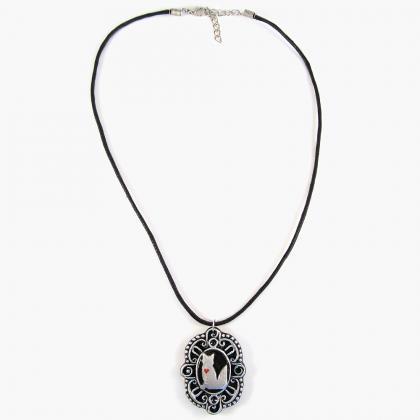 Silver Fox Cameo Pendant And Black Cord Necklace