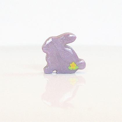 Purple Lilac Bunny Figurine With Flowers