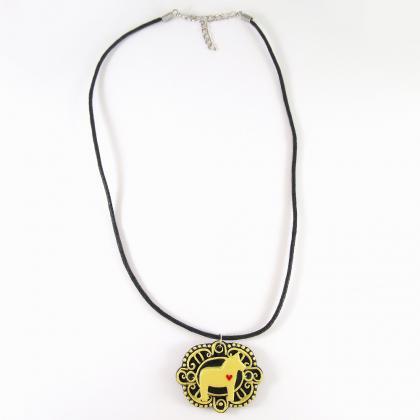 Yellow Dala Horse With Heart Cameo Pendant And..
