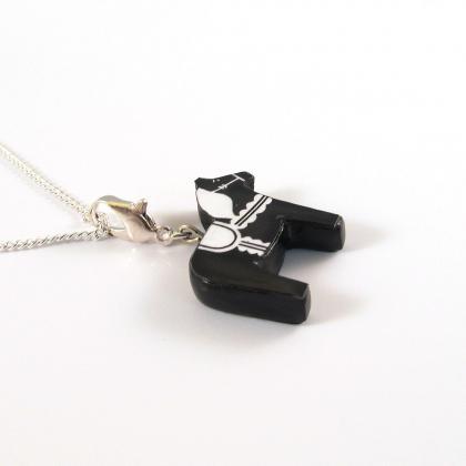 Black And White Dala Horse Pendant And Necklace