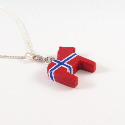 Norwegian Flag Dala Horse Pendant And Necklace