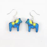 Blue And Yellow Swedish Dala Horse Earrings