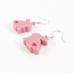 Clay Sculpted Pink Bunny Earrings With Hearts