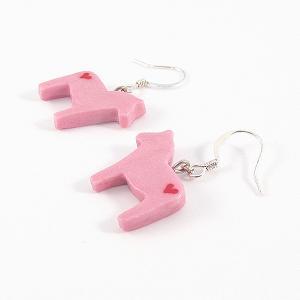 Clay Sculpted Pink Dala Horse Earrings With Hearts