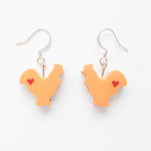 Clay Sculpted Orange Rooster Earrings With Hearts