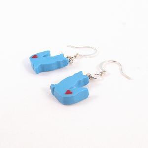 Clay Sculpted Blue Fox Earrings With Hearts