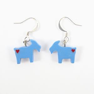 Clay Sculpted Blue Goat Earrings With Hearts