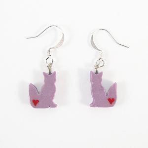 Clay Sculpted Purple Fox Earrings With Hearts