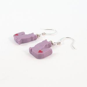 Clay Sculpted Purple Fox Earrings With Hearts