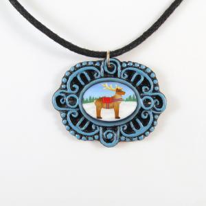 Reindeer Cameo Pendant And Black Cord Necklace