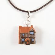Tiny European Timber House Pendant and Cord Necklace