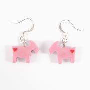 Clay Sculpted Pink Goat Earrings with Hearts