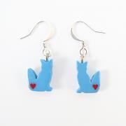 Clay Sculpted Blue Fox Earrings with Hearts
