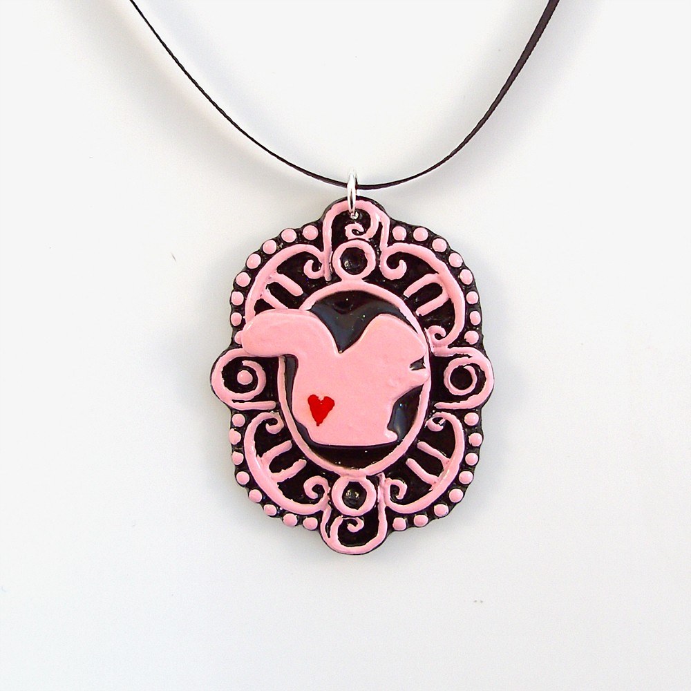 Pink Squirrel Cameo Pendant And Ribbon Necklace