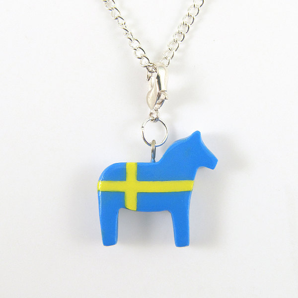 Swedish Flag Dala Horse Pendant And Necklace