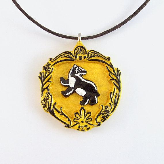 Harry Potter Yellow And Black Hufflepuff House Crest Pendant And Necklace