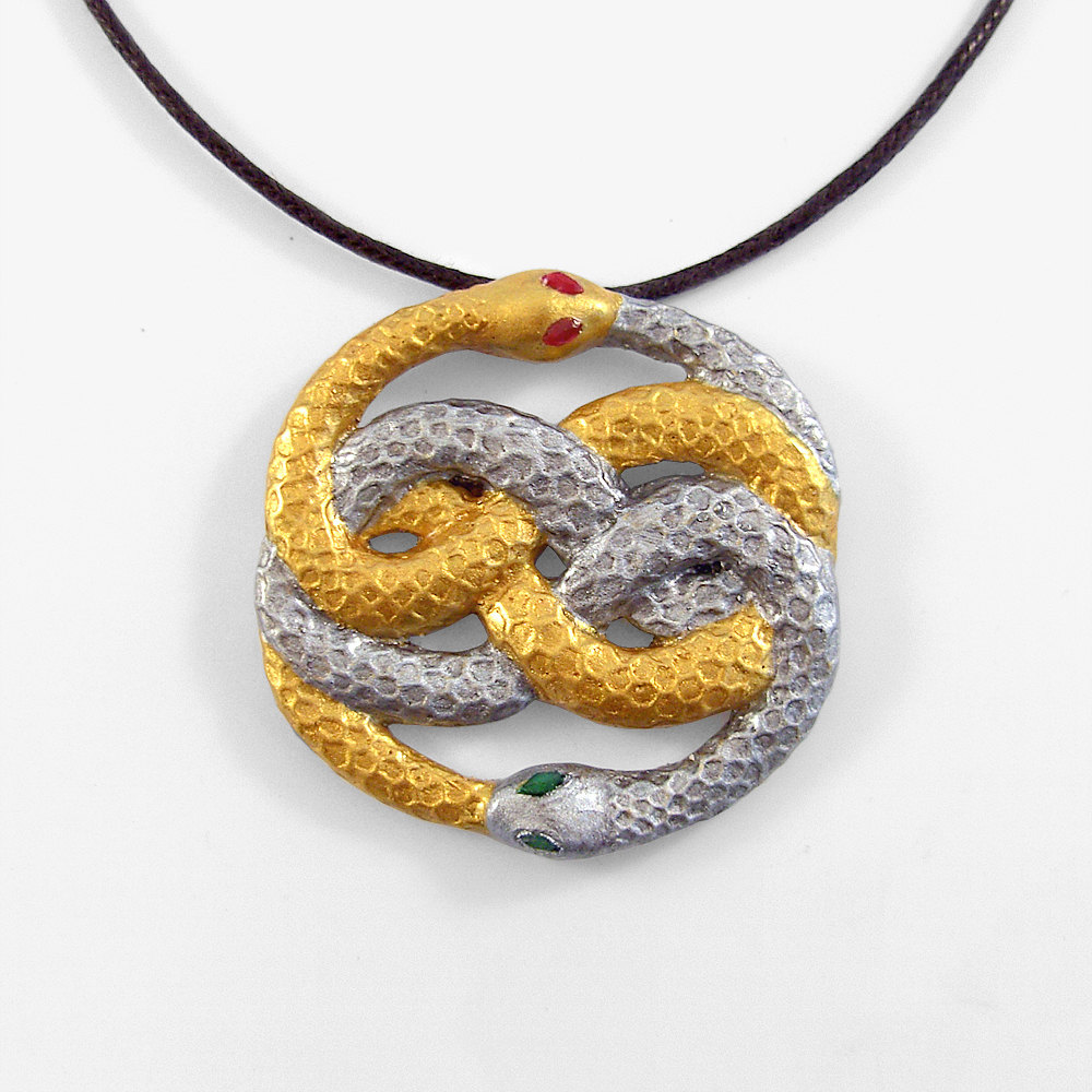 Auryn Neverending Story Silver And Gold Snake Pendant And Necklace