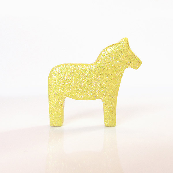 Pastel Yellow Dala Horse Figurine With Pretty Glitter On Luulla
