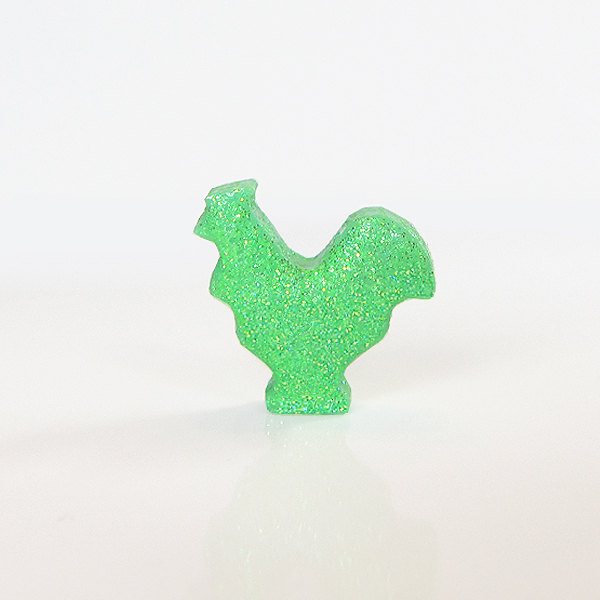 Bright Green Rooster Figurine With Pretty Glitter