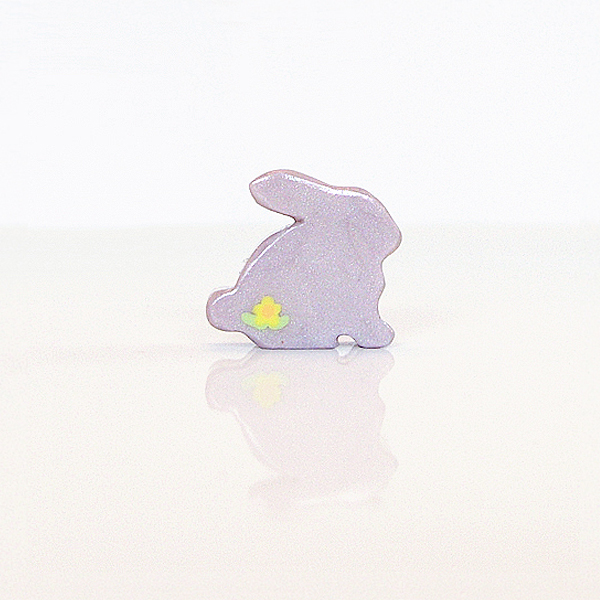 Lilac Bunny Figurine With Yellow Flowers