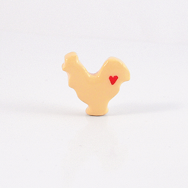 Creamy Yellow Rooster Figurine With Red Hearts