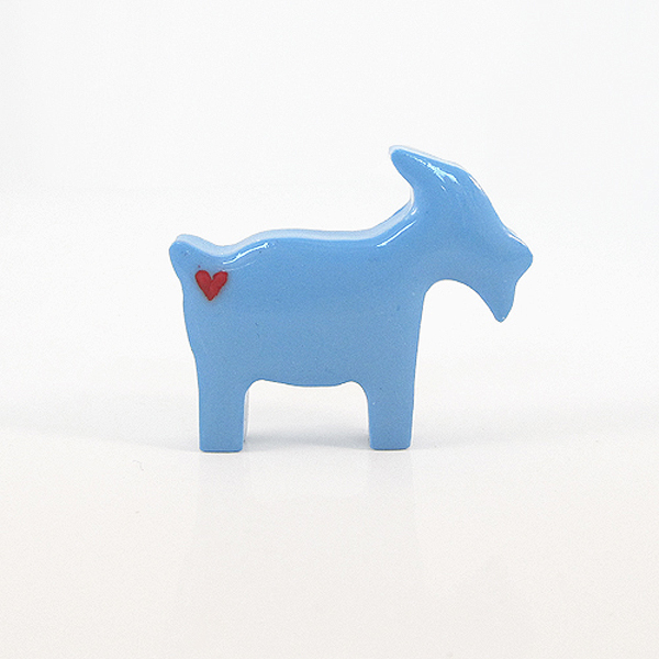 Clay Sculpted Blue Goat Figurine With Red Hearts