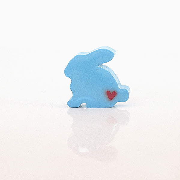 Clay Sculpted Blue Bunny Figurine With Hearts