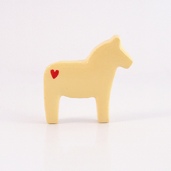 Creamy Yellow Dala Horse Figurine With Red Hearts