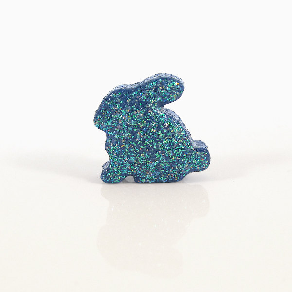 Dark Blue Bunny Figurine With Pastel Rainbow Glitter