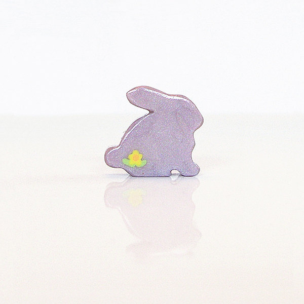 Purple Lilac Bunny Figurine With Flowers