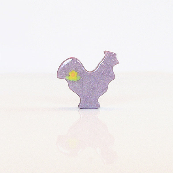 Purple Lilac Rooster Figurine With Flowers