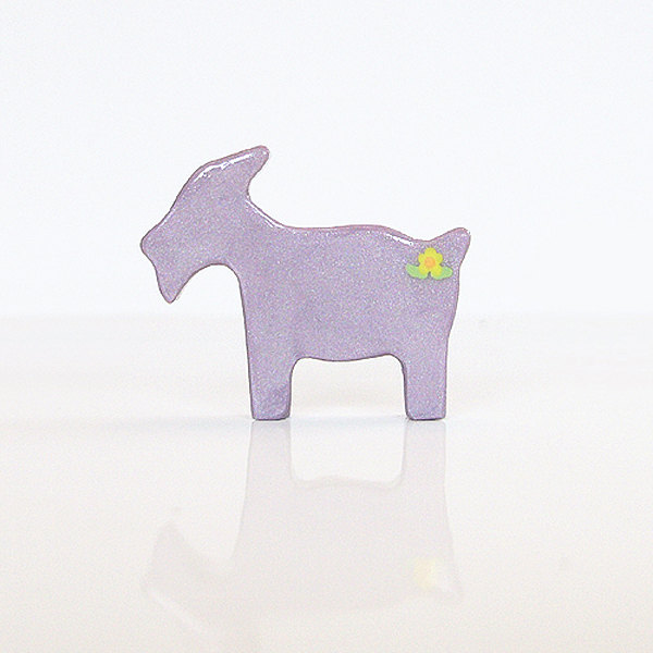 Purple Lilac Goat Figurine With Flowers
