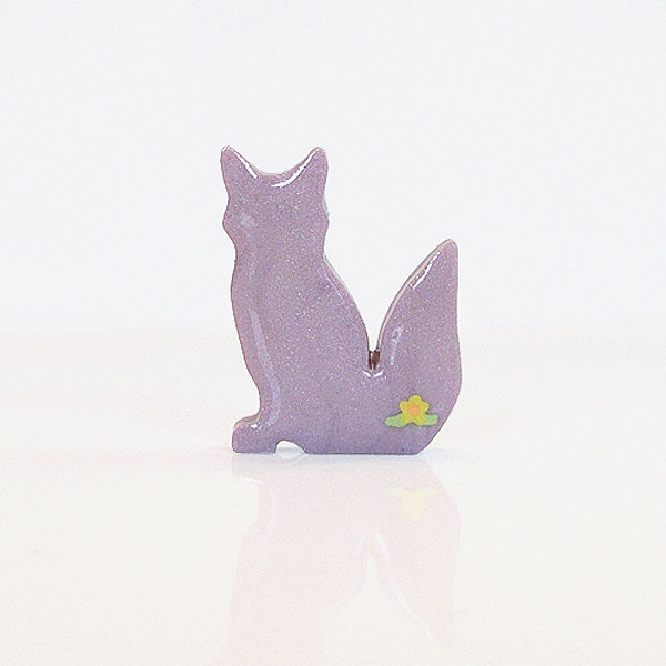 Purple Lilac Fox Figurine With Flowers