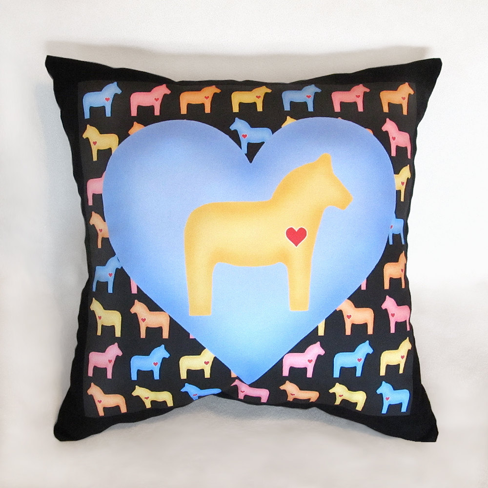 Pastel Yellow Dala Horse Multi-color 15 X 15 In. Stuffed Decorative Throw Pillow