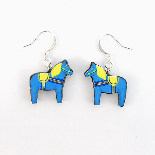 Blue And Yellow Swedish Dala Horse Earrings