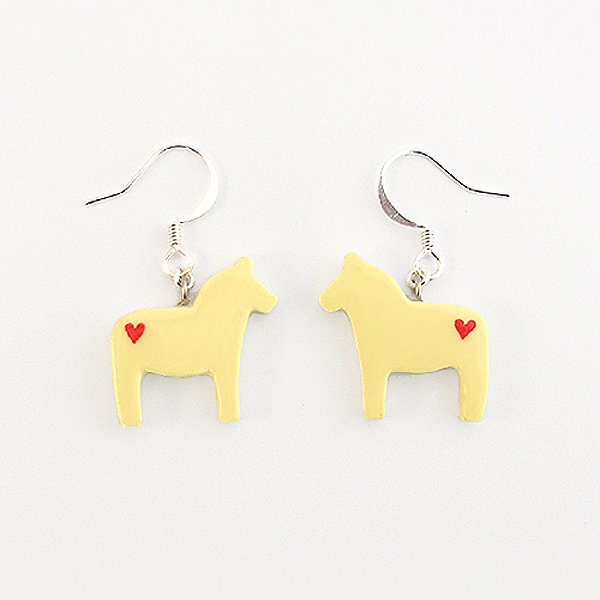 Clay Sculpted Yellow Dala Horse Earrings With Hearts