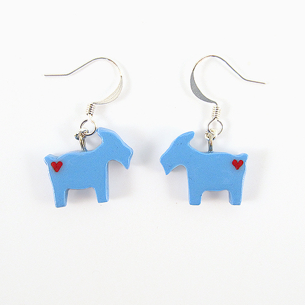 Clay Sculpted Blue Goat Earrings With Hearts