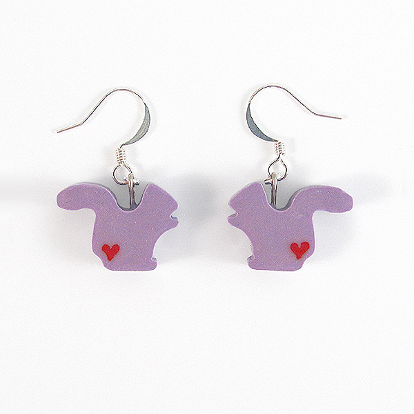 Clay Sculpted Purple Squirrel Earrings With Hearts